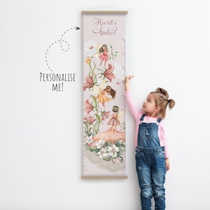 Personalised Height Chart with Fairies Custom Name Growth Chart for Girls Nursery Bedroom Playroom Kids Birthday Gift