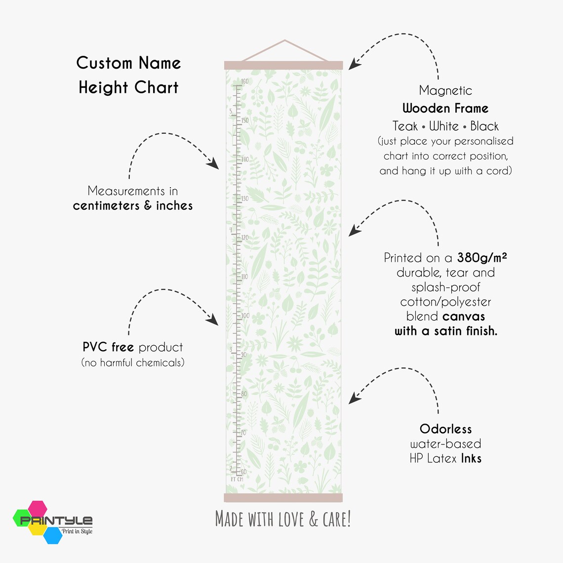 Alphabet Personalised Height Chart Custom Girl Name Growth Measurement ...