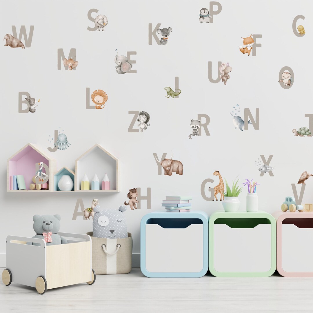 Alphabet Letters Wall Stickers, Animals Educational Wall Decals ...
