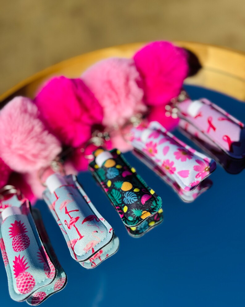 Lip Balm and Chapstick Holder Fluffy Keychains ,lip Stick Holder, Lip