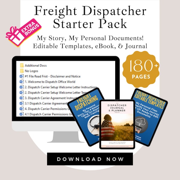 Freight Dispatcher Starter eKit | Editable Templates, eBook, Printable Journal and Planner |  15+ Files Over 180-pages