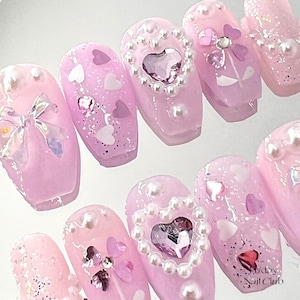 Sheer Love Kawaii Pink Press on Nails Cute Coquette Nails Girly Heart ...