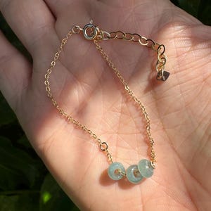Jadeite Bracelet, Triple Blue Green Floating Jade, 14k Yellow Gold Filled, Quality Genuine Natural Color | Minimalist Gift | Made in Hawaii