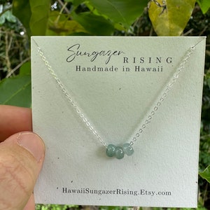 Floating Triple Jadeite Necklace, Genuine Quality Natural Color Jade Sterling Silver, Made in Hawaii, Stamped 925, March/August birthstone 3