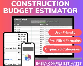 Complete Home Construction Estimator | Google Sheets Digital Calculator | Home Building Budgeting Template