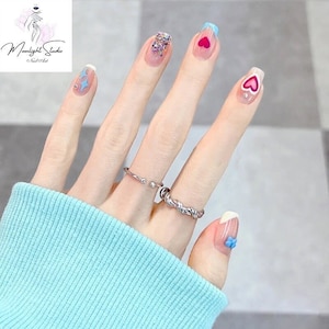 24Pcs Perky Hearts Square/Squoval Medium Length Rosy Press on Nails/Festive Nails/Stick on Nails/False Nails/Glue on Nails - Gift For Her