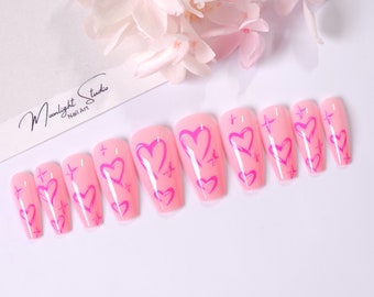 24Pcs Coffin/Ballerina Medium Press on Nails/Festive Nails/Stick on Nails/False Nails/Glue on Nails - Gift For Her