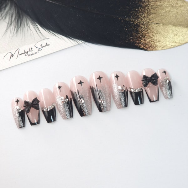 Sassy Night - 24Pcs Long Coffin Style Press on Nails/Festive Nails/Stick on Nails/False Nails/Glue on Nails/Full Cover - Gift For Her