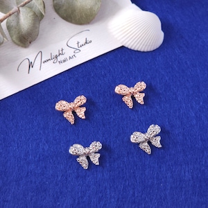 4Pcs Rosy & Silver Bow Nail Charm/Nail Decalco/Nail Accessories/Nail Art/Nail Design/DIY - Regalo per Lei