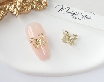 2Pcs Gold Butterfly Zircon Stone Nail Charm/Nail Decal/Nail Accessories/Nail Art/Nail Design - Gift For Her