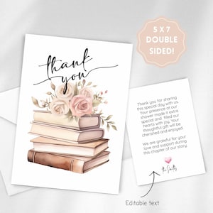 Verhalenboek bedankkaart babyshower, bewerkbare kaart van 5 x 7, perfect voor baby- of vrijgezellenfeest als thema