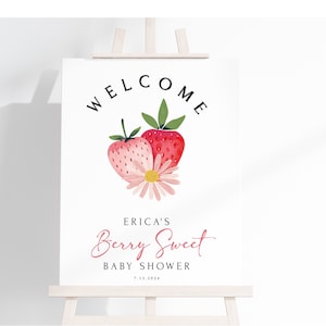 Berry Sweet Strawberry Baby Shower Welcome Sign | Fruit Baby Shower | Berry Shower Sign | Summer Baby Shower | Editable Sign