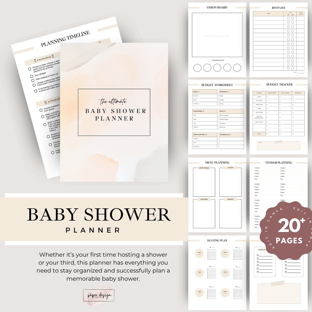 BABY SHOWER PLANNER, Event Checklist, Party Planner, Budget Planner