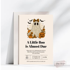 A Little Boo Is Almost Due Baby Shower Halloween Theme Invitation, Cute Ghost Party Invite, Printable Digital Card