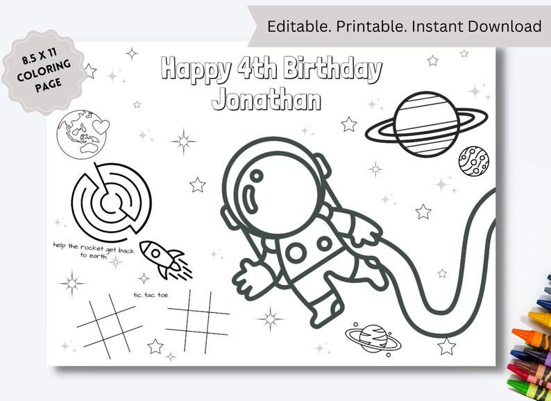 Editable Outer Space Coloring Sheet for Outer Space Birthday - Etsy
