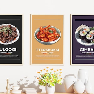 3er-Set Minimalistisches koreanisches Essen Poster Bundle | Wand Kunst Dekor | Digitaldrucke Poster | Bulgogi, Gimbap, Tteokbokki | Kunst Illustration