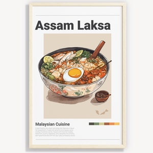 CARTEL DE CURRY LAKSA / Decoración de pared minimalista de Malasia / Ilustración de póster con impresiones digitales / Descarga instantánea