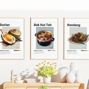 Minimalist Malaysian Food Poster Bundle | Wall Art Decor | Digital Prints Poster Illustration | Rendang, Durian, Bak Kut Teh |