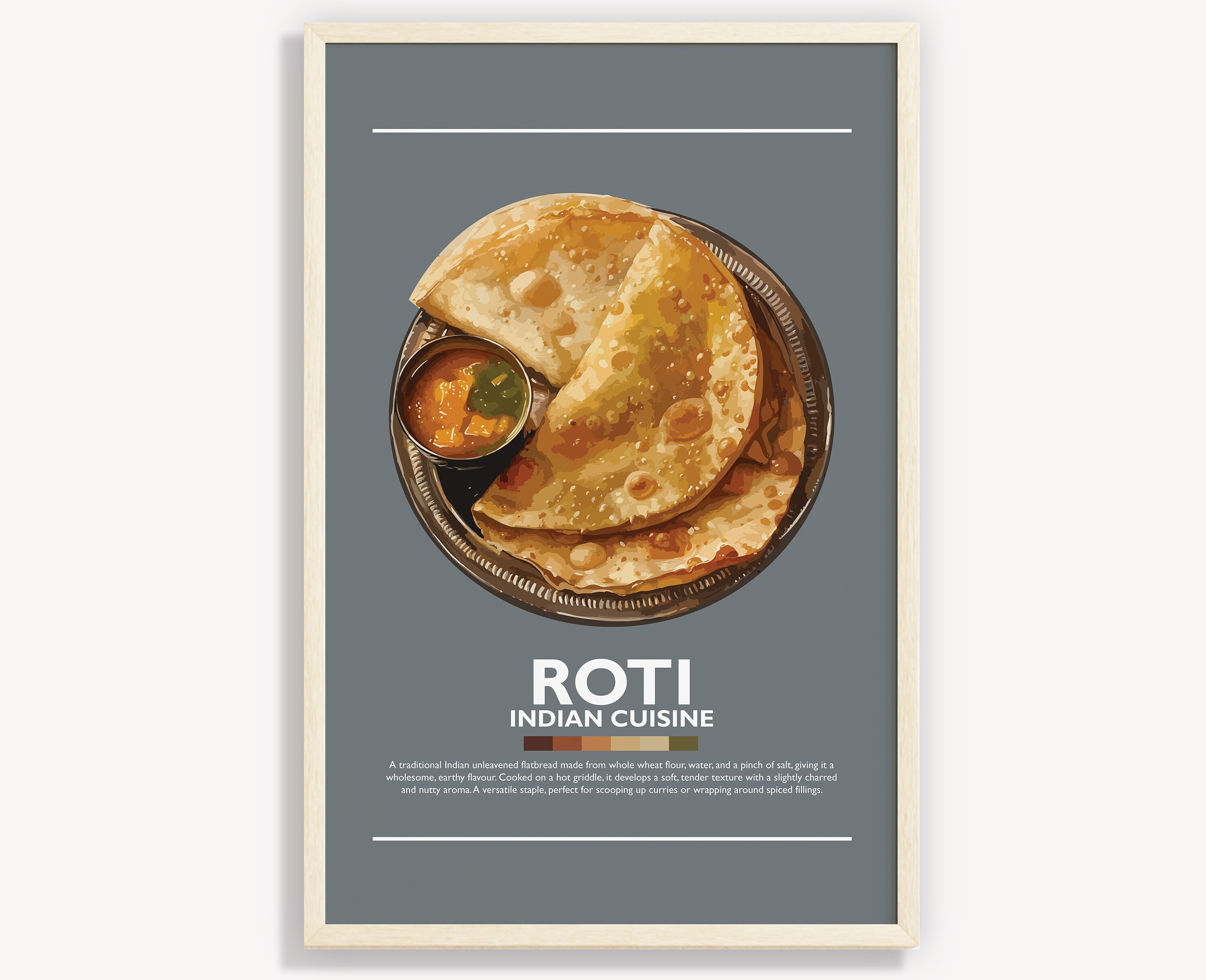 INDIAN ROTI POSTER | Minimalist Wall Art Decor | Digital Prints Poster Art Illustration | Instant Download | Indian Flat Bread Pratha