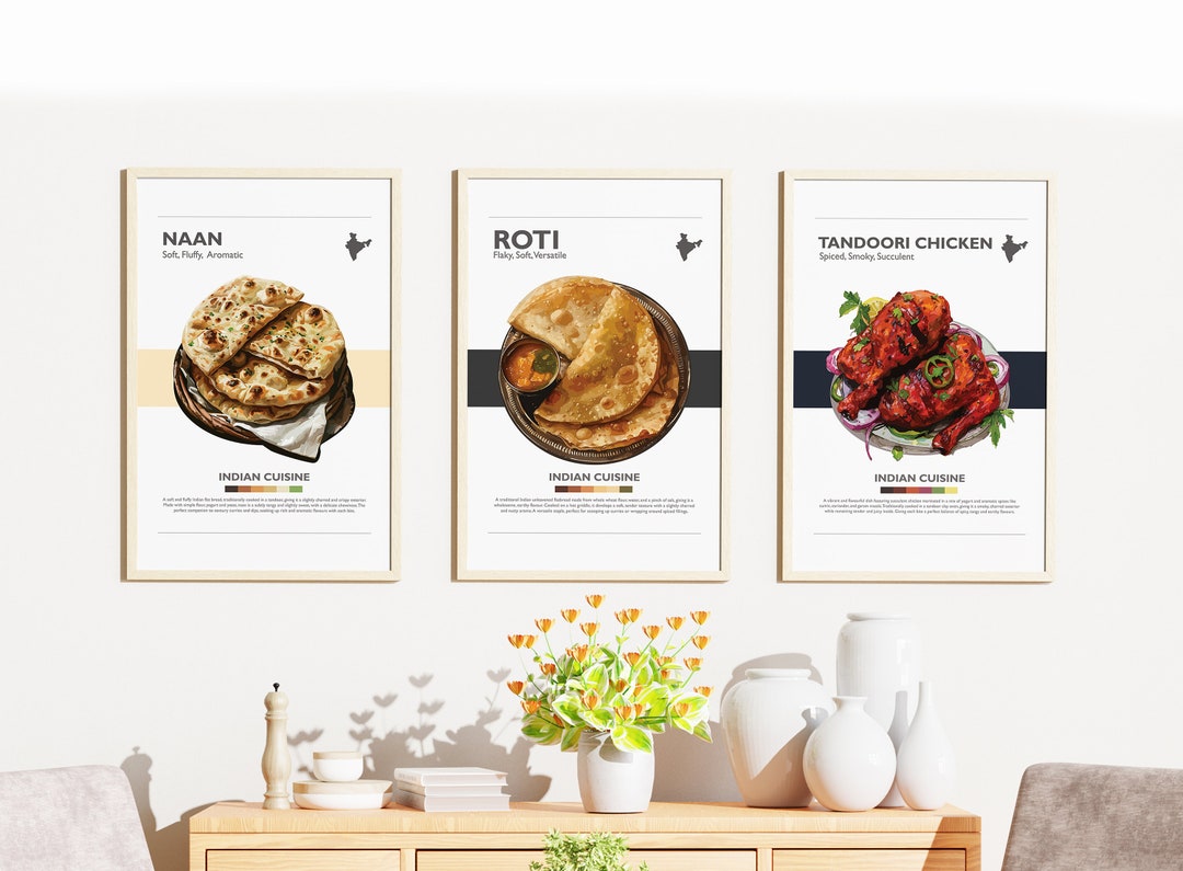 Nan Roti Poster Set of 3 Minimalist INDIAN Food Poster Bundle | Wall Art Decor ...
