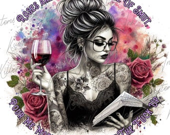Roses Are Red, Books Full of Smut Digital Design, Funny Adult Sarcastic Booktok Digital Art, Books and Wine PNG, Vintage Flowers File