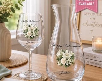 Retirement Wine Glass & Vase Gift Set | Personalised Leaving Gift | Retirement Keepsake