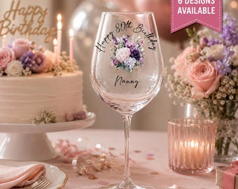 Personalised Birthday Wine Glass | Custom Name & Age | Milestone Birthday Gift