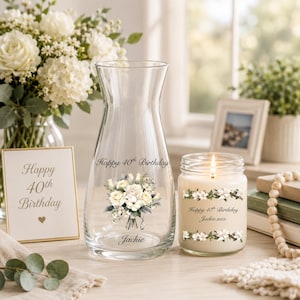 Personalised Happy Birthday Candle and Vase Gift Set | Birthday Gift | 30th | 40th | 50th |60th |80th | 90th | 100th | Milestone Birthday image 3