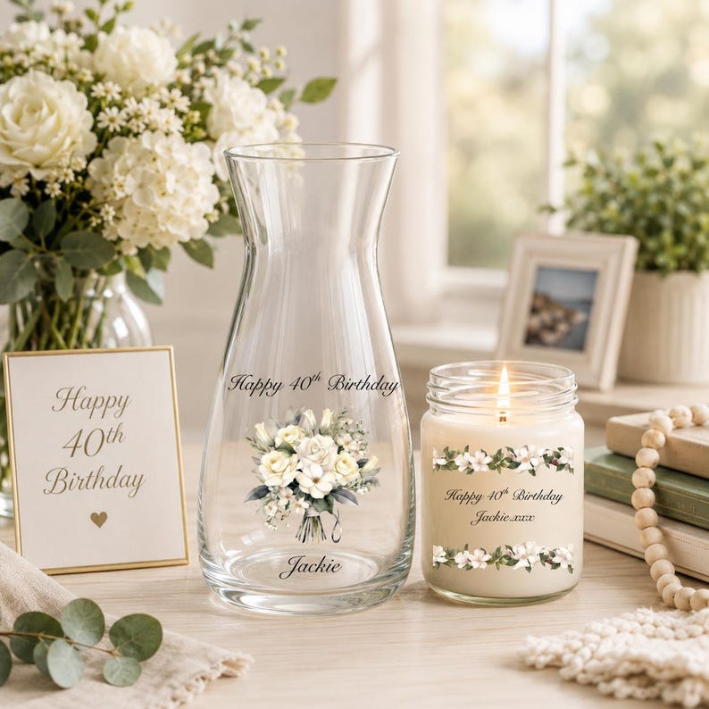 Personalised Happy Birthday Candle and Vase Gift Set | Birthday Gift | 30th | 40th | 50th |60th |80th | 90th | 100th | Milestone Birthday image 3