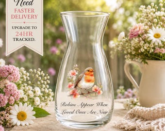 Robins Appear When Loved Ones Are Near Memorial Glass Vase | Remembrance Gift