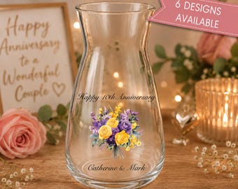 Personalised Anniversary Glass Vase | Custom Names & Wedding Date | Anniversary Gift