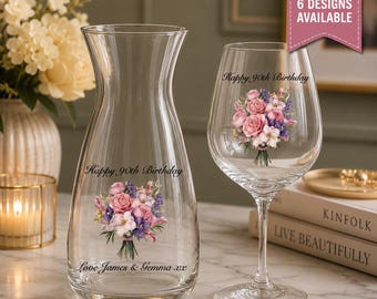 Birthday Wine Glass and Vase Gift Set | Personalised Name & Age | Milestone Birthday Gift