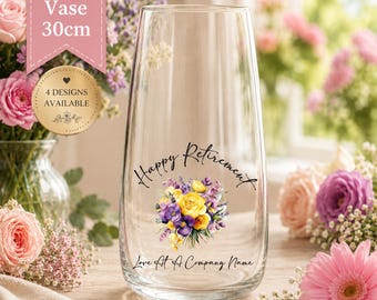 Large 30cm Personalised Retirement Glass Vase | Custom Leaving Gift | Retirement Keepsake