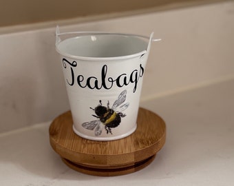 Bees and flowers tea bag tidy - Perfect for storing used teabags. Farmhouse kitchen, country kitchen.