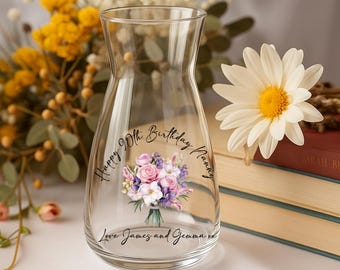 Personalised Happy Birthday Glass Vase | Birthday Gift | 21st | 30th | 40th | 50th |60th |80th | 90th | 100th| Birthday | Milestone Birthday