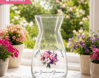 Personalised Happy Birthday Glass Vase, Custom Milestone Birthday Gift (18th-100th)