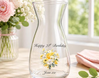 Personalised Happy Birthday Glass Vase | Birthday Gift | 21st | 30th | 40th | 50th |60th |80th | 90th | 100th| Birthday | Milestone Birthday