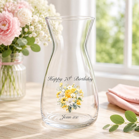 Personalised Happy Birthday Glass Vase | Birthday Gift | 21st | 30th | 40th | 50th |60th |80th | 90th | 100th| Birthday | Milestone Birthday