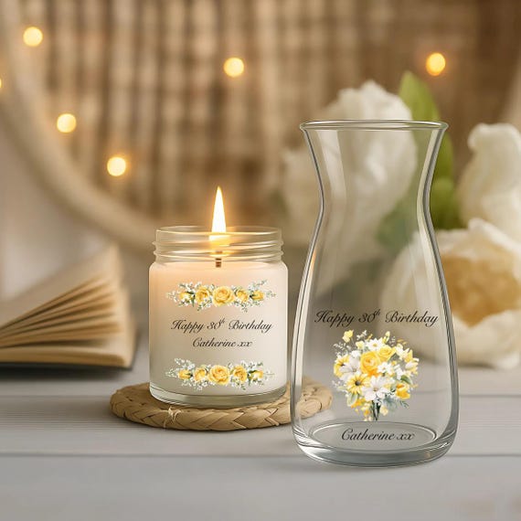 Personalised Happy Birthday Candle and Vase Gift Set | Birthday Gift | 30th | 40th | 50th |60th |80th | 90th | 100th | Milestone Birthday