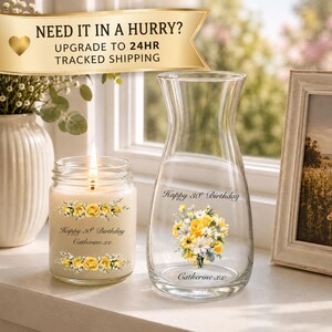 Personalised Happy Birthday Candle and Vase Gift Set | Birthday Gift | 30th | 40th | 50th |60th |80th | 90th | 100th | Milestone Birthday image 2