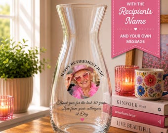 Personalised Retirement Photo Glass Vase | Custom Leaving Gift | Name, Date and Message Keepsake
