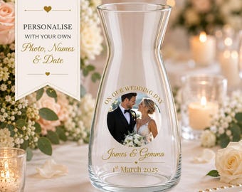Personalised Wedding Photo Glass Vase | Custom Names & Wedding Date | Couple Keepsake