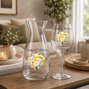 Personalised Happy Birthday Wine Glass and Vase Gift Set | Birthday Gift | 30th | 40th | 50th |60th |80th | 90th | 100th |Milestone Birthday image 10