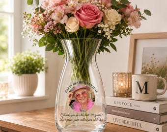 Personalised Retirement Photo Glass Vase | Custom Retirement Gift with Name, Date & Message | Leaving Gift for Colleague |