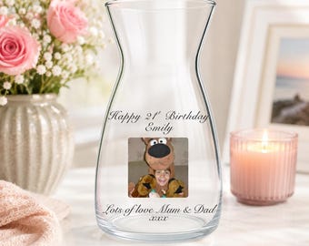 Personalised Photo Glass Vase, Custom Birthday Gift for Mum Nan Auntie Friend, Photo Keepsake Vase, Milestone Birthday Gift
