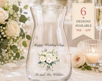 Personalised Wedding Day Glass Vase | Custom Names & Date | Wedding Gift for Couple