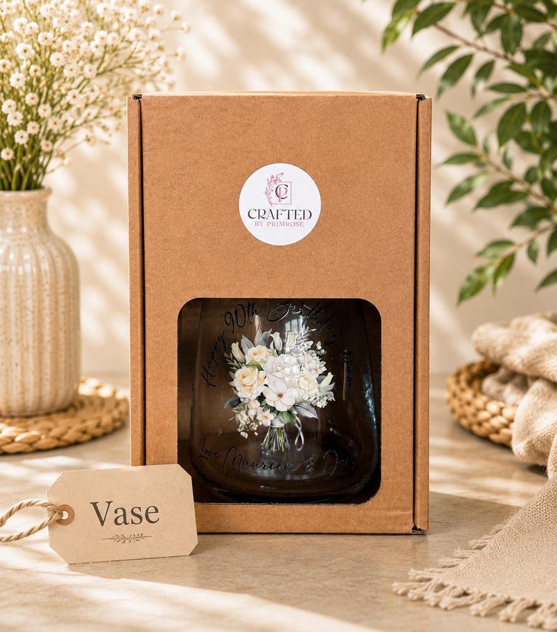 Personalised Happy Birthday Wine Glass and Vase Gift Set | Birthday Gift | 30th | 40th | 50th |60th |80th | 90th | 100th |Milestone Birthday image 9