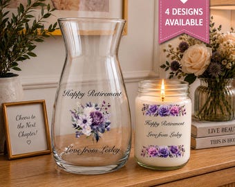 Retirement Vase & Candle Gift Set | Personalised Leaving Gift | Retirement Keepsake