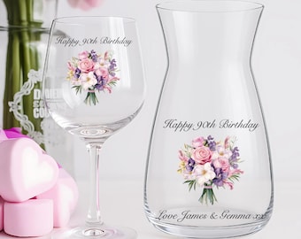 Personalised Happy Birthday Wine Glass and Vase Gift Set | Birthday Gift | 30th | 40th | 50th |60th |80th | 90th | 100th |Milestone Birthday