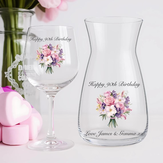 Personalised Happy Birthday Wine Glass and Vase Gift Set | Birthday Gift | 30th | 40th | 50th |60th |80th | 90th | 100th |Milestone Birthday